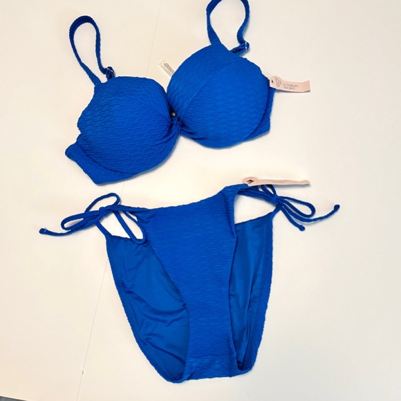 Victoria's Secret Blue Bikini Set push up removable pad Cheeky bottoms Large - Picture 4 of 11